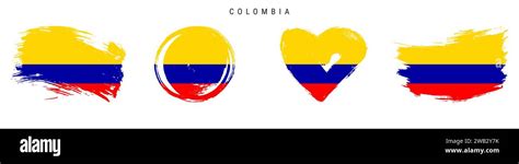 Colombia Hand Drawn Grunge Style Flag Icon Set Colombian Banner In