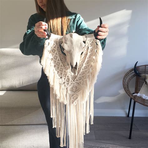 She was sold as bessie on decor steals a few weeks back. Cow Skull Macramé Wall Hanging | tapestry | bohemian | macrame decor | boho decor | wall art ...