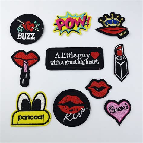 Embroidery Patches For Clothing Stickers Crown Lip Kiss Mouth Heart Pow