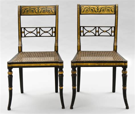 Antique Chairs | English Regency Gilded & Caned Antique Side Chairs