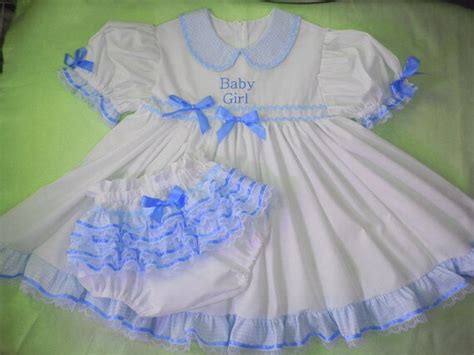 Adult Baby Sissy Littles Embroidered Baby Girl Blue Dress