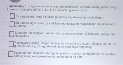 Pagsasanay 1 Pagsunod Sunurin Ang Mga Pangyayari Sa Ibaba Upang Mabuo