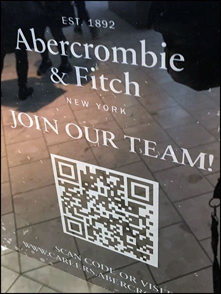 abercrombie and fitch hiring qr code cling fixtures close up