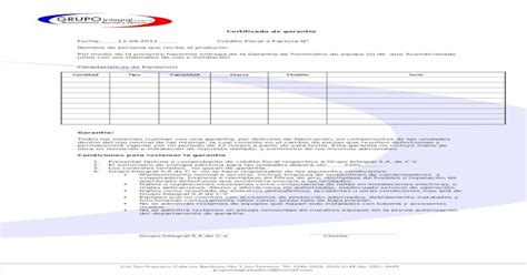 Carta De Garantia De Equipo De Aire Acondicionado Docx Document