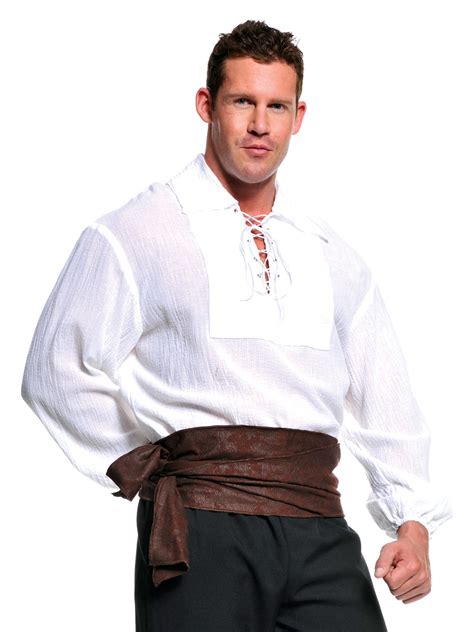 Renaissance Pirate Gothic Poet Lace Up Gauze Shirt White Men Medium
