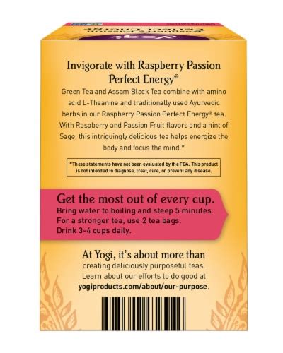 Yogi Perfect Energy Raspberry Passion Tea Bags 16 Ct Smiths Food