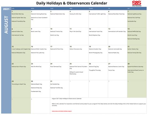 Daily Holidays Observances Printable Calendar Archives S S Blog 19656