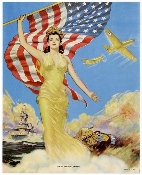 1940s Lady Liberty Patriotic Pin Up Vintage Print Wwii Americana