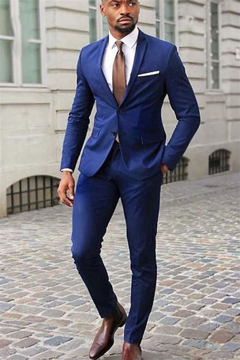 Dark Royal Blue Slim Fit Men Dress Suits Groom Wedding Tuxedos Piece Blue Blazer Outfit Men
