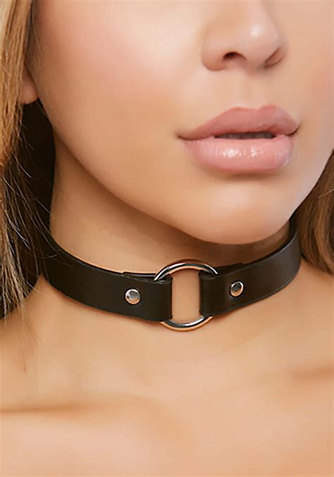 Halloween Faux Leather Black Choker With Metal Ring