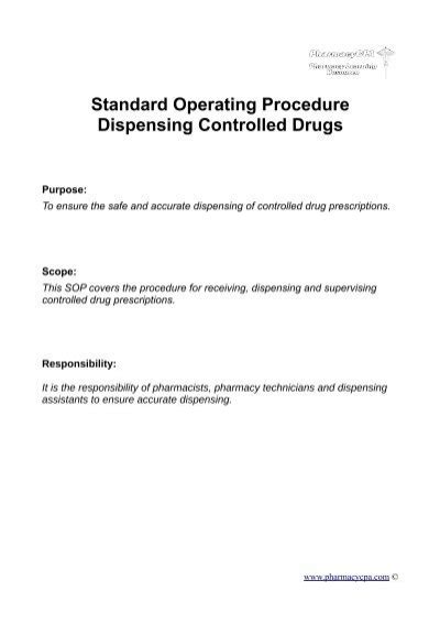 Standard Operating Procedure Dispensing Pharmacy Sop