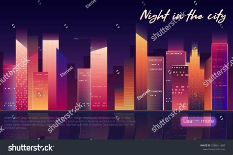 Vector Night City Landscape Illustration Neon Stock Vector Royalty