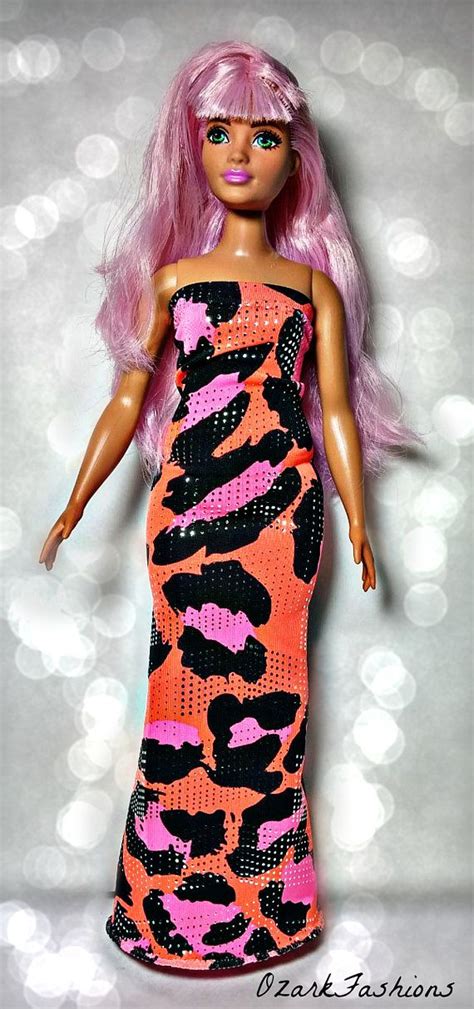 Curvy Barbie Doll Dress Sparkling Leopard Gown For Full Etsy Curvy Barbie Barbie Doll Dress