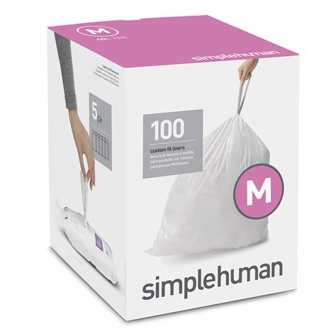 simplehuman Custom Fit Liners, Drawstring Trash Bags, Code M — 45L