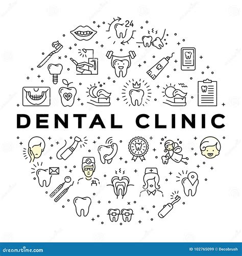 Linea Sottile Icone Della Clinica Del Cerchio Di Infographics Di Cure Odontoiatriche Dentarie Di