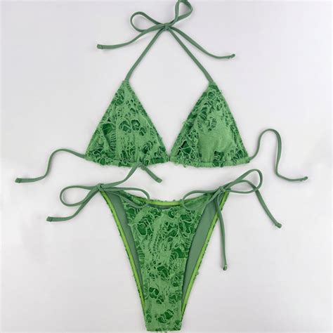 sexy ripped tie string cheeky slide triangle brazilian two piece bikin brazilian bikini swimsuits