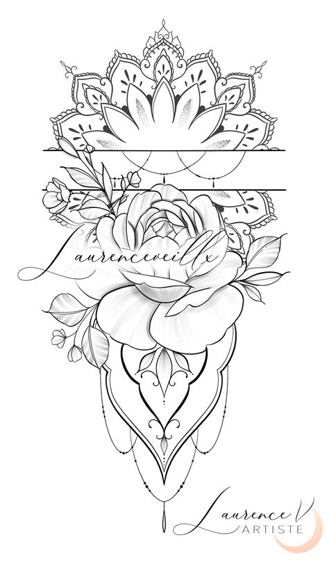 Mandala Roses Ornemental Tattoo Design Instant Download Mandala