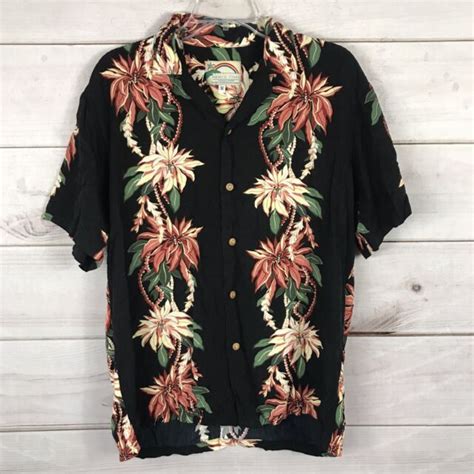 Paradise Found Mens Sz M Black Floral Hawaiian Aloha Shirt EBay
