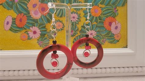 Acrylic Red And Black Marble Circle Dangle Earrings With Etsy