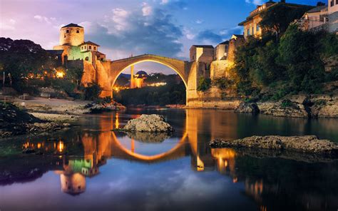 Old Bridge Over The Neretva River In Mostar Bosnia And Herzegovina