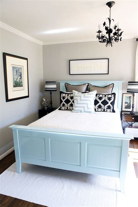 Light blue and black bedroom ideas. Light grey, light blue, and dark accents. Nice for a spare ...