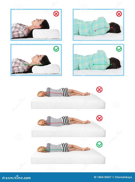 Wrong And Correct Sleeping Posture Right Pillow And Mattress Stock