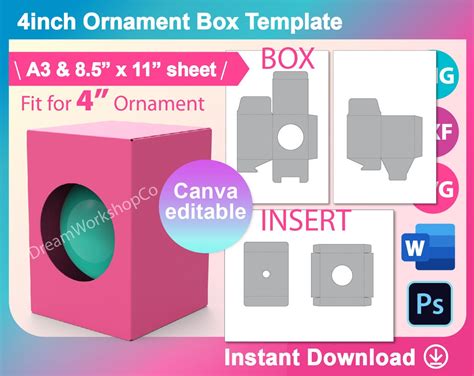 4 Round Ornament Box Template Ornament T Box Etsy