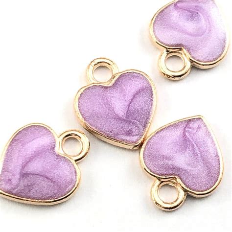 Purple And Gold Enamel Heart Pendant Charms 12mm 8 Pack Easy