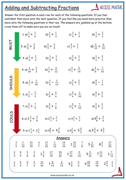 Adding Fractions Worksheet - Access Maths