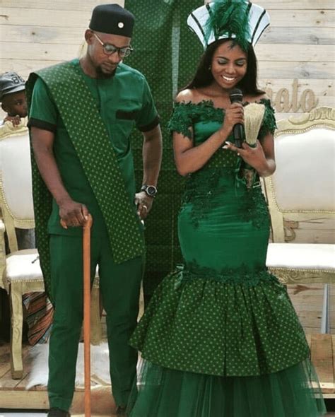 clipkulture tswana couple in beautiful green shweshwe traditional outfits for membeso