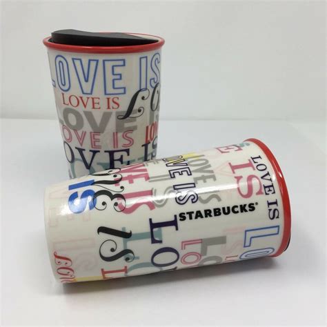 Starbucks Love Is Love Set Of 2 Ceramic Travel Tumbler Holiday Valentines T Starbucks