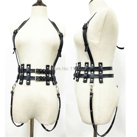 sexy punk gothic handcrafted party club pub leather halter harness underbust cross waist cincher