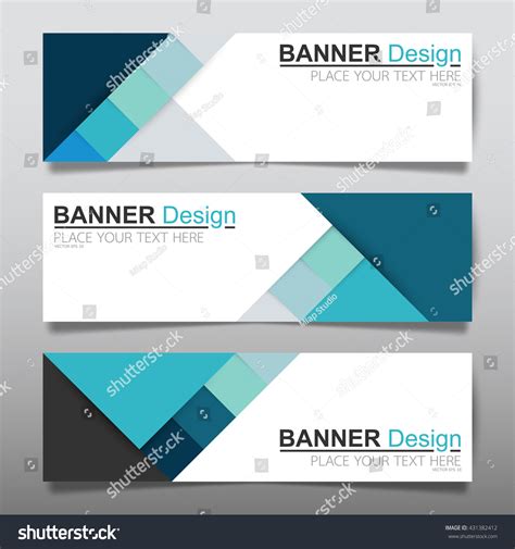 Collection Blue Square Horizontal Business Banner Stock Vector