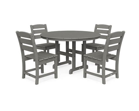 Polywood Lakeside 5 Piece Round Side Chair Dining Set In Slate Grey