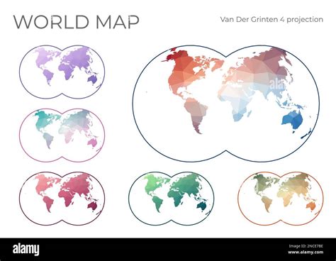 Low Poly World Map Set Van Der Grinten Iv Projection Collection Of