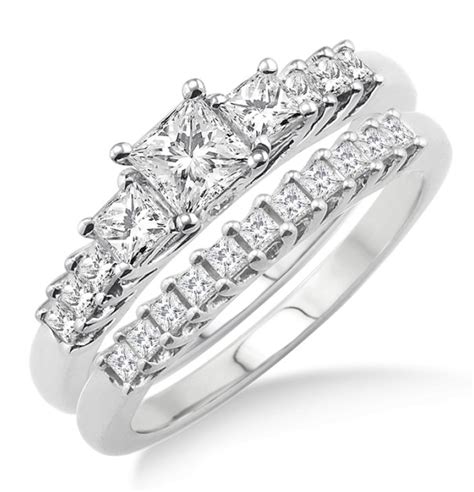 Carat Elegant Three Stone Bridal Set With Princess Cut Diamond In