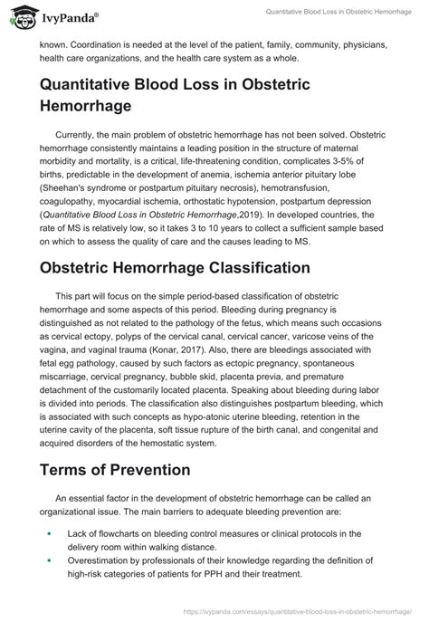 Quantitative Blood Loss In Obstetric Hemorrhage Words Research Paper Example