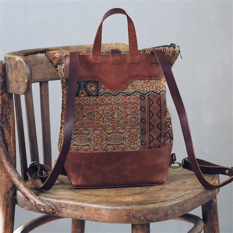 Boho Women Leather Backpack Laptop Autumn Tapestry Rucksack Etsy