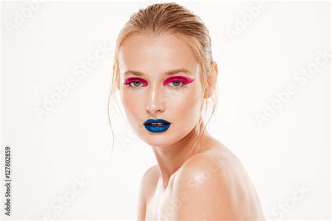 Naked Woman Stands Sideways And Looking At The Camera Stock Photo And