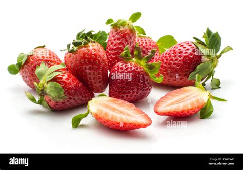 Garden Strawberries Stack Isolated On White Background Ripe Whole And