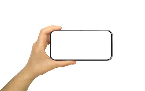 Hand Holding Horizontal Mobile Phone With Blank Screen Isolated On