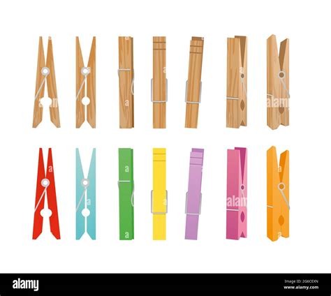 Vector Illustration Of Wooden And Clothespin Collection On White