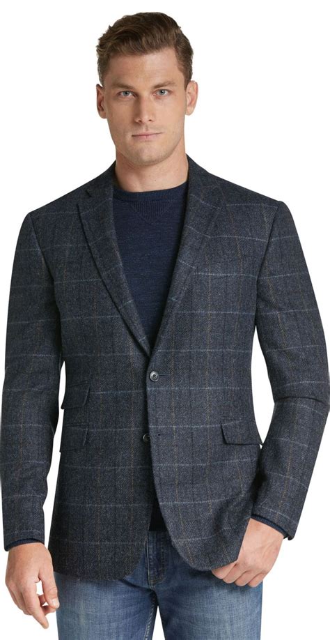 1905 Collection Tailored Fit Tweed Plaid Sportcoat Clearance Blazer