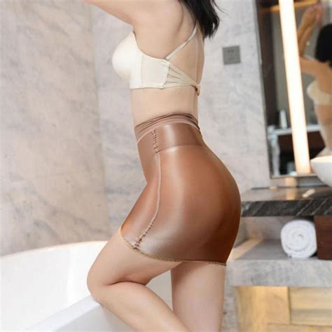 Buy Women Bodycon Stretch Mini Skirt Micro See Through Oiled Shiny High Waist Hip Tight Skirt At