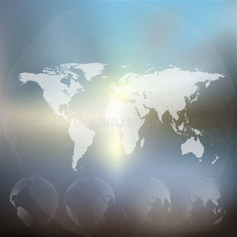 World Map With Dotted Globes Abstract Blurred Stock Vector