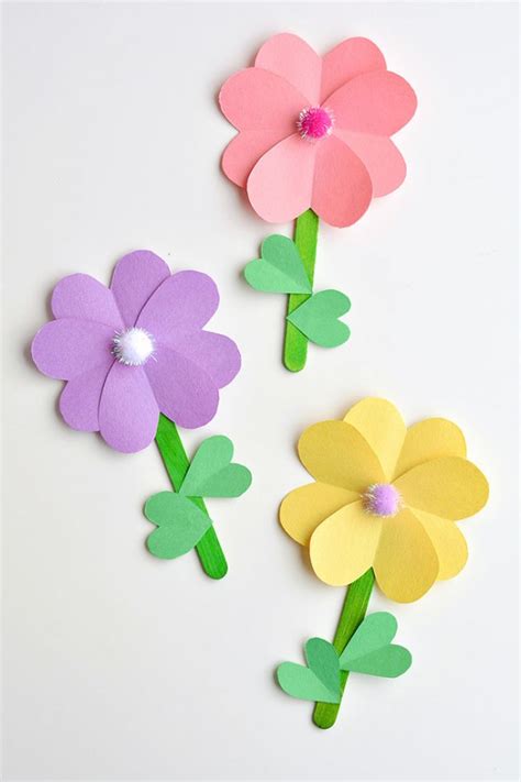 How To Make Construction Paper Flowers From Cut Out Heart Shapes