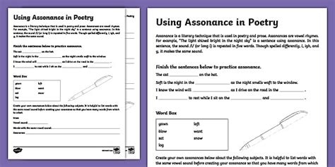 Using Assonance In Poetry Activity Twinkl USA Twinkl