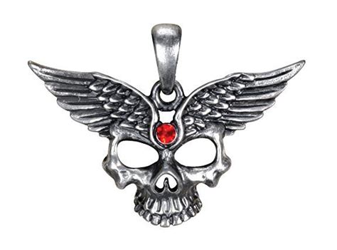 146 Inch Winged Skull Charm Pendant With Red Gem Silver Colored