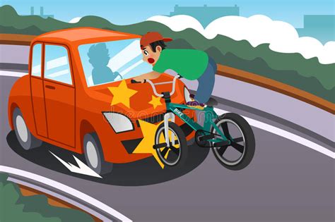 Kind Das Fahrrad In Einem Unfall Mit Einem Auto Fährt Vektor Abbildung