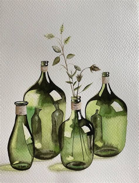 Green Bottles 36 Painting In 2021 Watercolor Paintings Tutorials